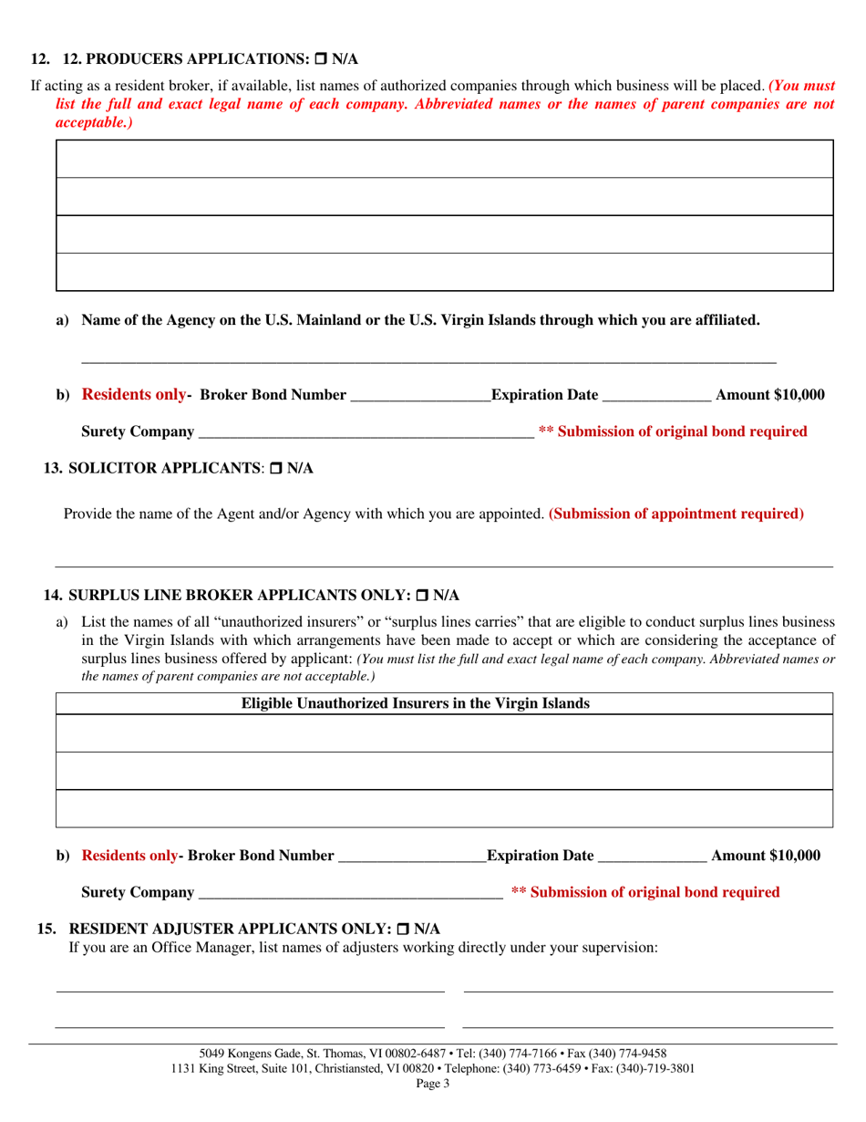 Original Insurance Application for Residents or Non-residents (Individual) - Virgin Islands, Page 3