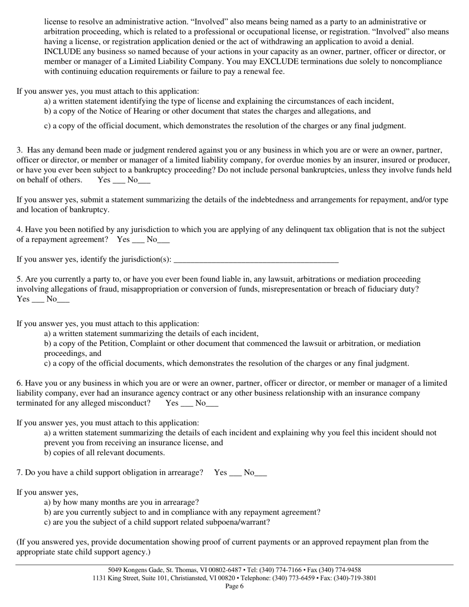 Original Insurance Application for Residents or Non-residents (Individual) - Virgin Islands, Page 6