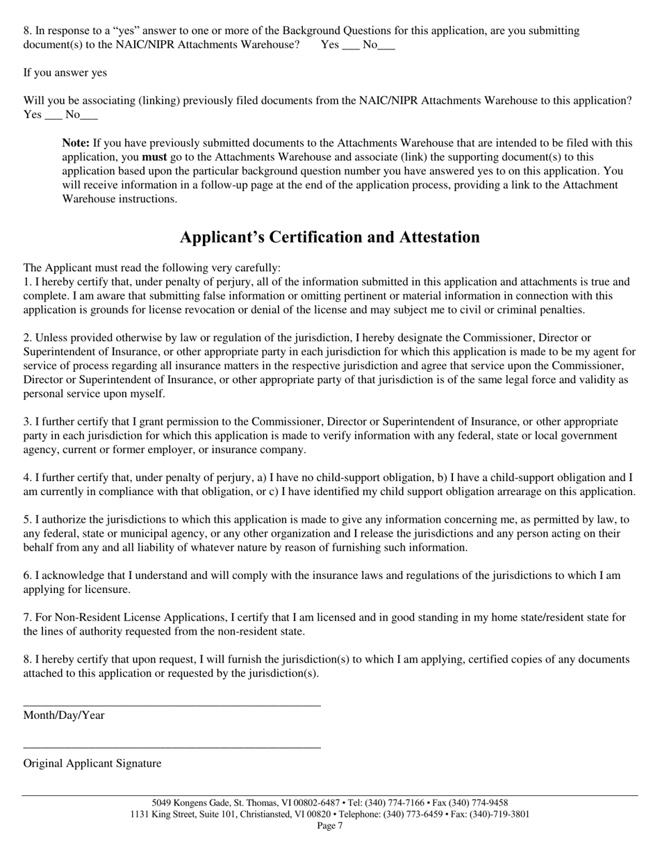 Original Insurance Application for Residents or Non-residents (Individual) - Virgin Islands, Page 7