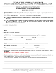 Document preview: Original Insurance Application for Residents or Non-residents (Business Entity) - Virgin Islands