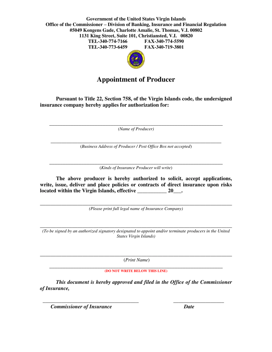 Appointment of Producer - Virgin Islands, Page 1