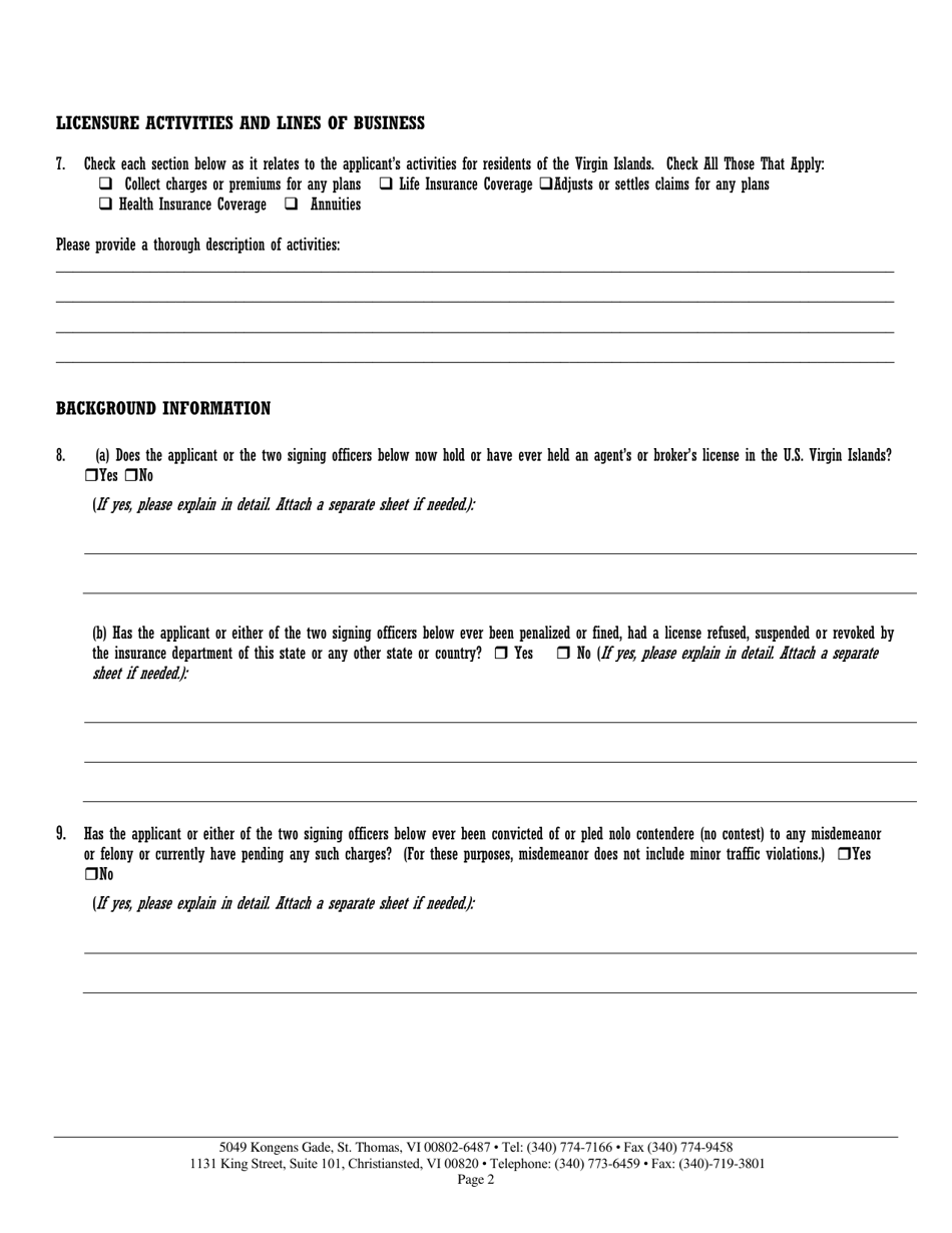 Original Application for Third Party Administrator - Virgin Islands, Page 2