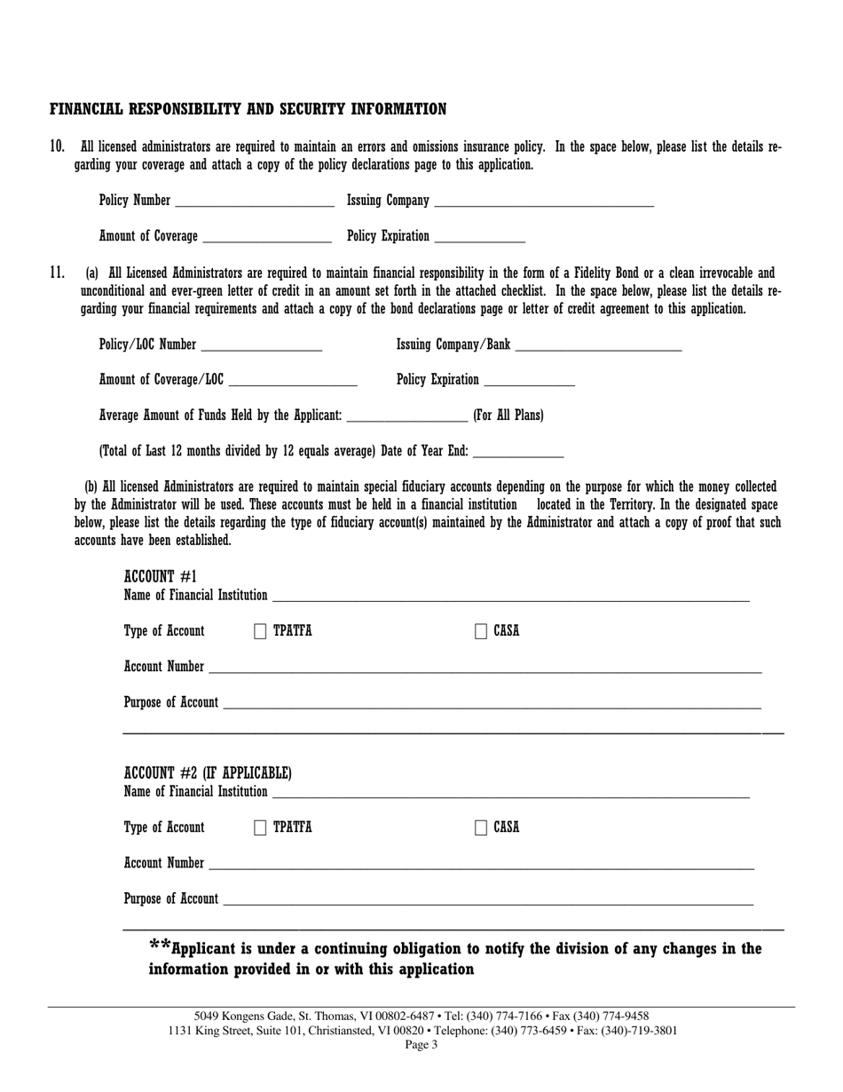 Original Application for Third Party Administrator - Virgin Islands, Page 3
