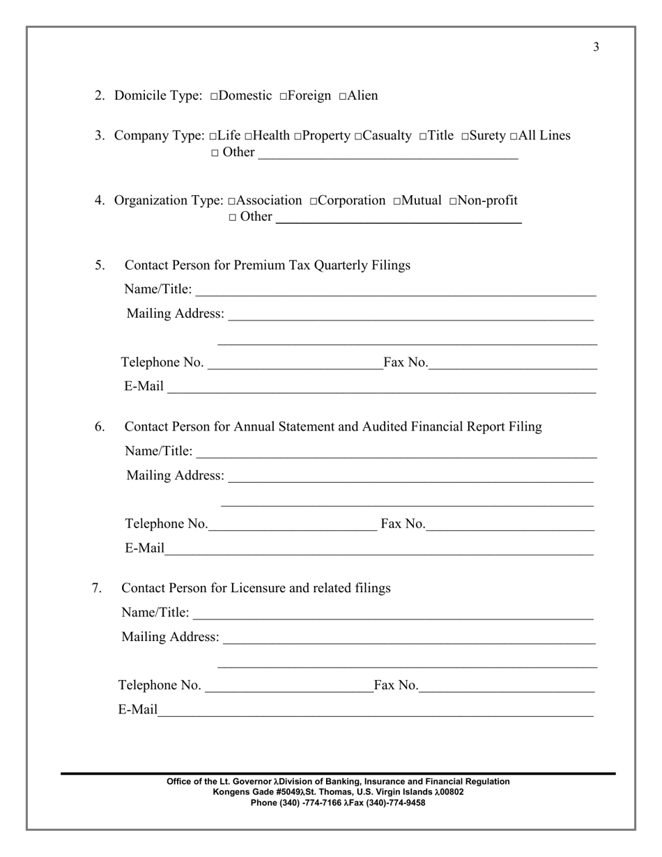Application for Renewal of Certificate of Authority Certificate of Licensure or Permit - Virgin Islands, Page 3