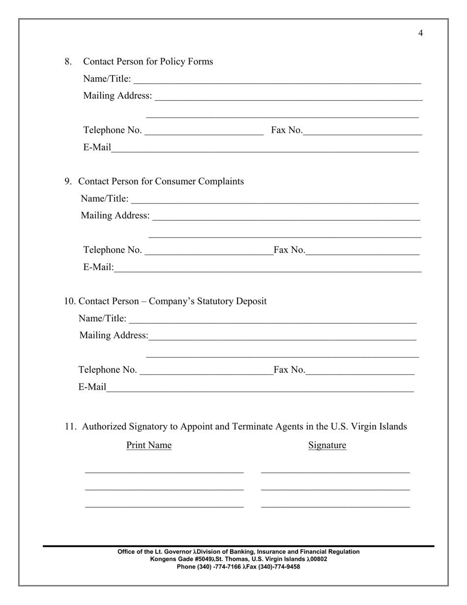 Application for Renewal of Certificate of Authority Certificate of Licensure or Permit - Virgin Islands, Page 4