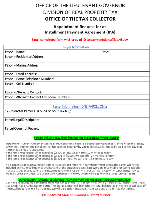 Appointment Request for an Installment Payment Agreement (Ipa) - Virgin Islands Download Pdf