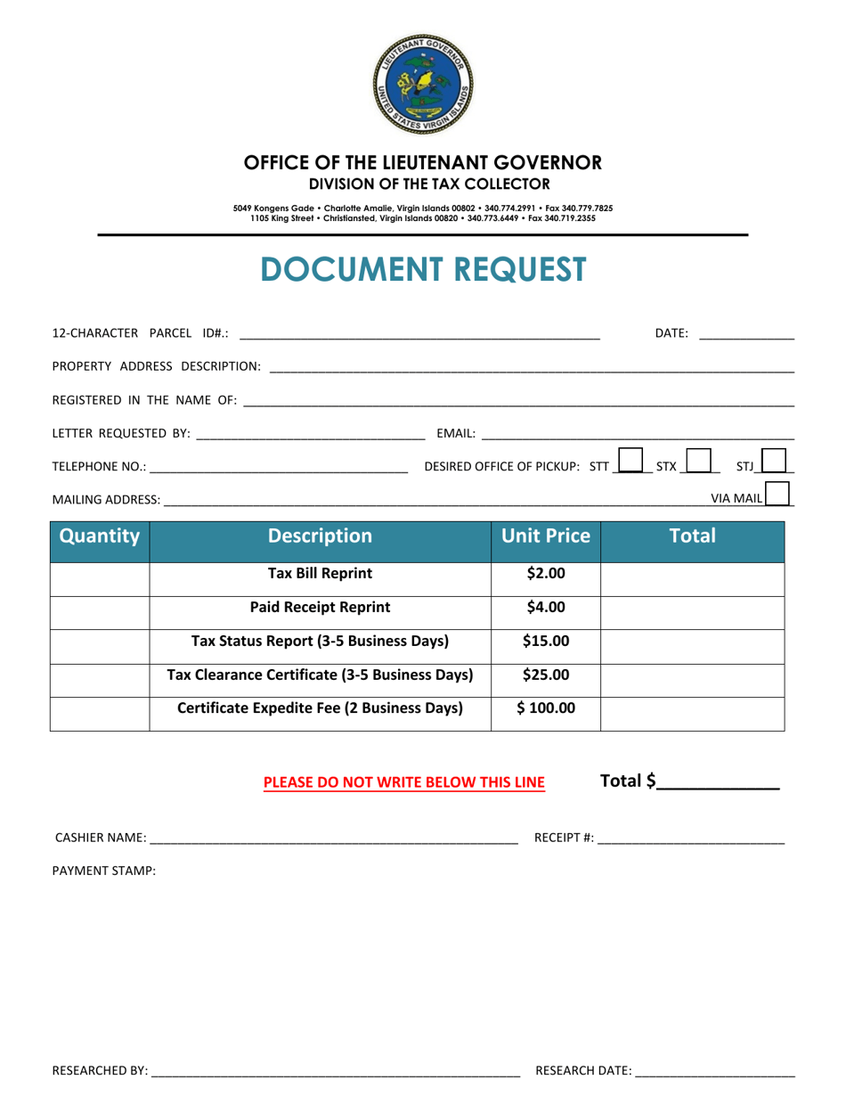 Document Request - Virgin Islands, Page 1