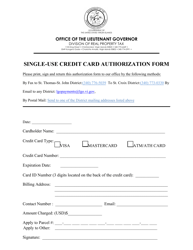 Document preview: Single-Use Credit Card Authorization Form - Virgin Islands