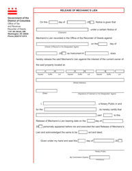 Document preview: Form ROD18 Release of Mechanic's Lien - Washington, D.C.