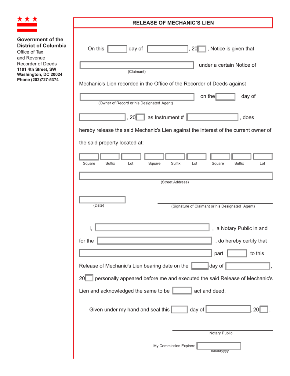 Form ROD18 Download Fillable PDF or Fill Online Release of Mechanic's ...