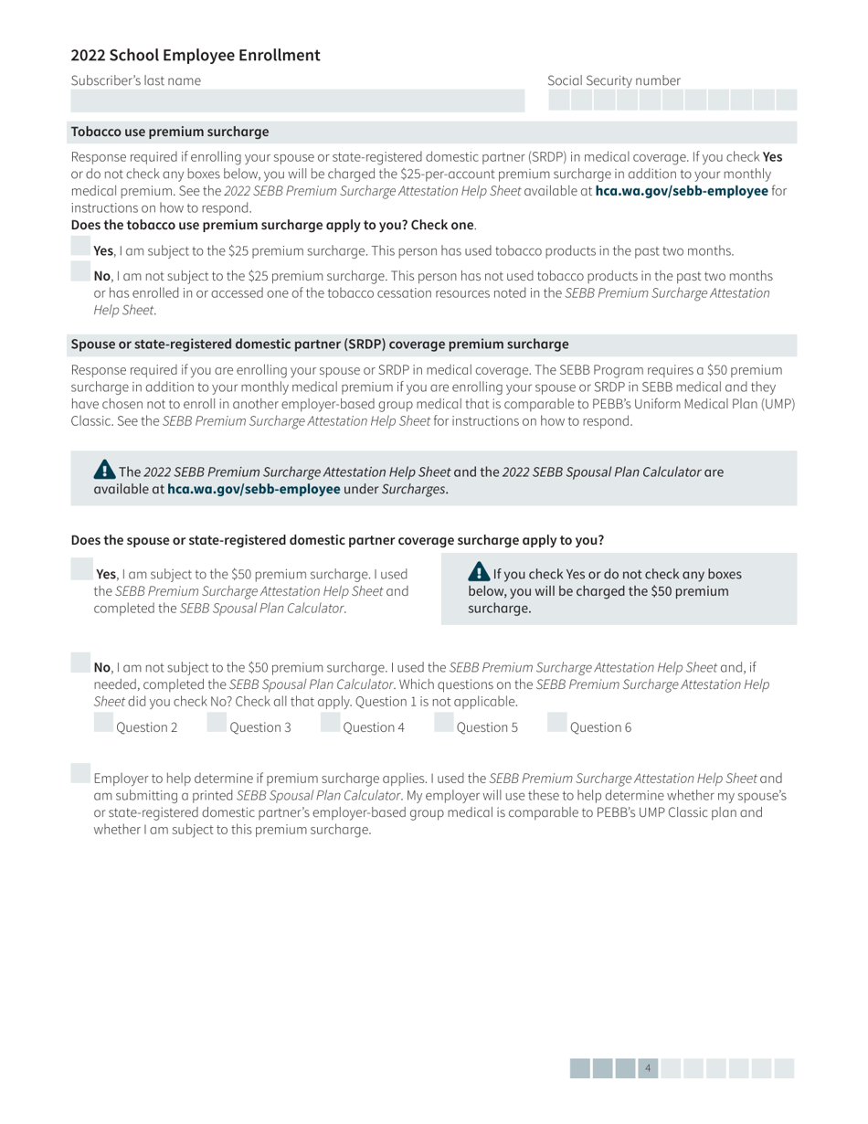Form HCA20-0055 School Employee Enrollment Form - Washington, Page 4