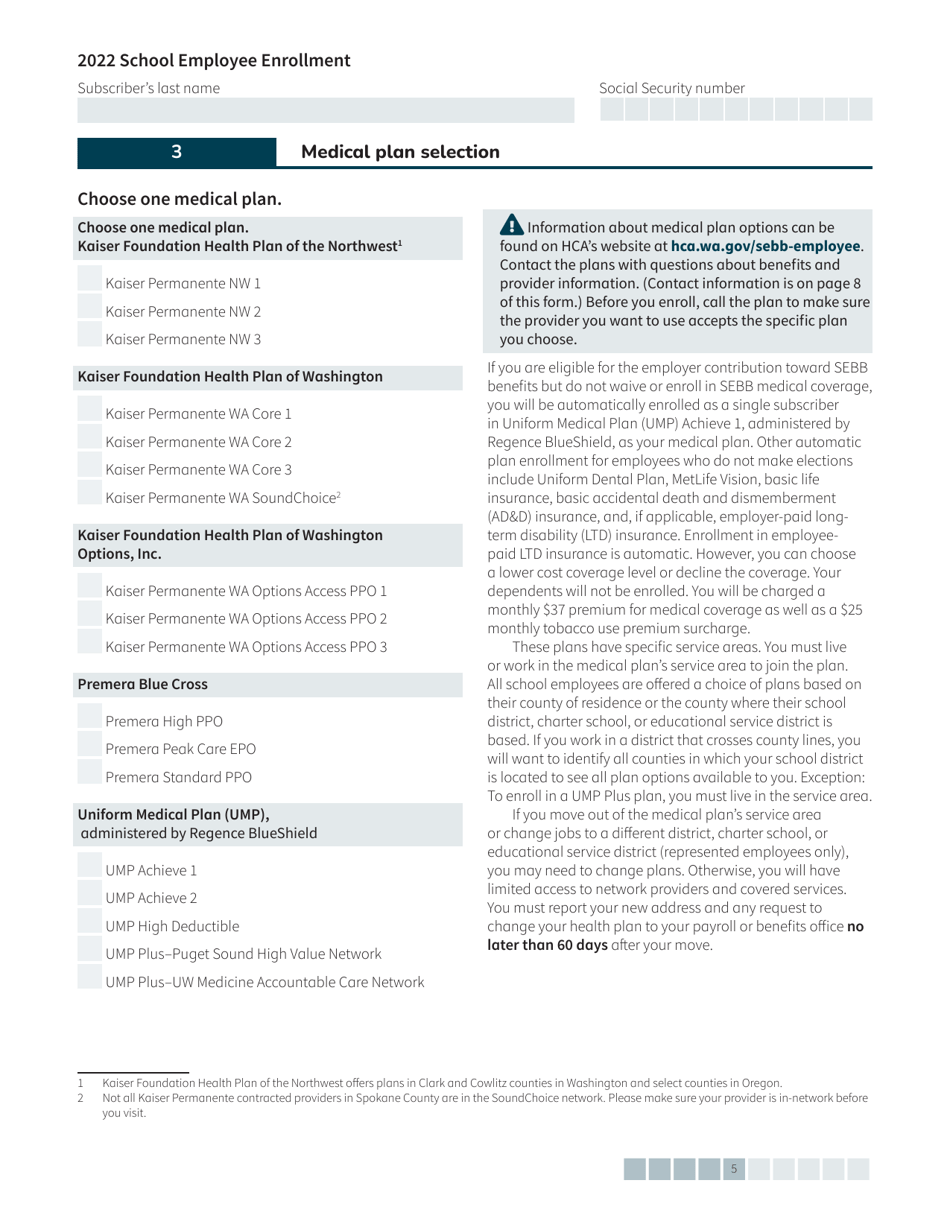 Form HCA20-0055 School Employee Enrollment Form - Washington, Page 5