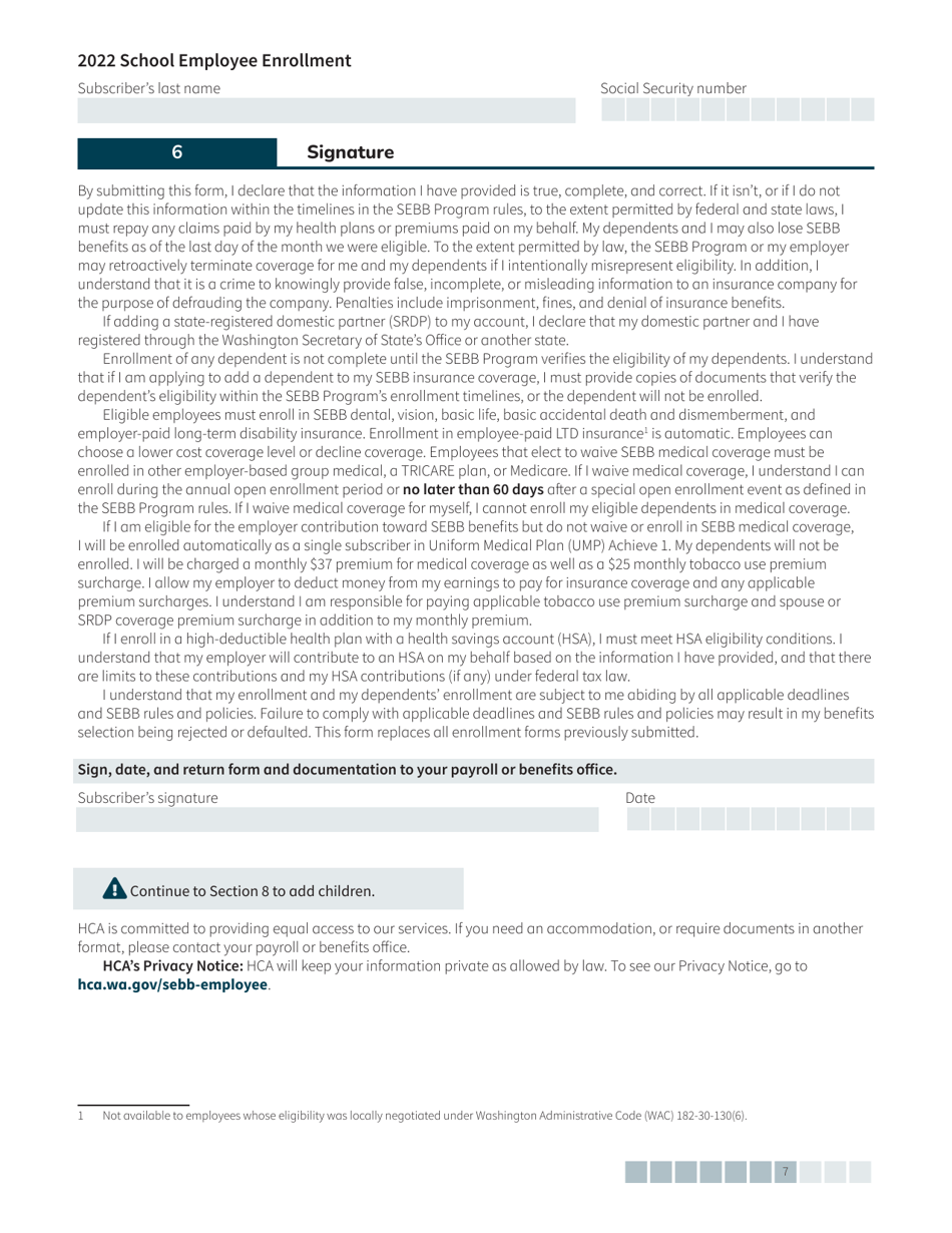 Form HCA20-0055 School Employee Enrollment Form - Washington, Page 7