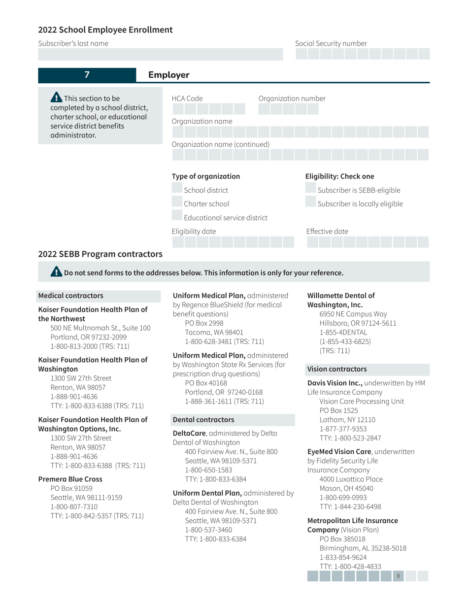 Form HCA20-0055 School Employee Enrollment Form - Washington, Page 8