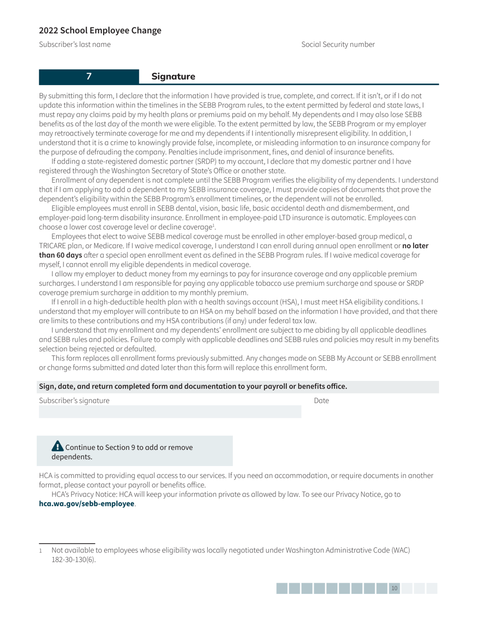 Form HCA20-0127 School Employee Change Form - Washington, Page 10