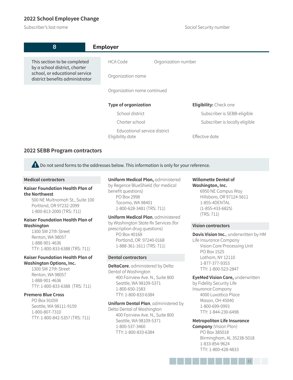 Form HCA20-0127 School Employee Change Form - Washington, Page 11