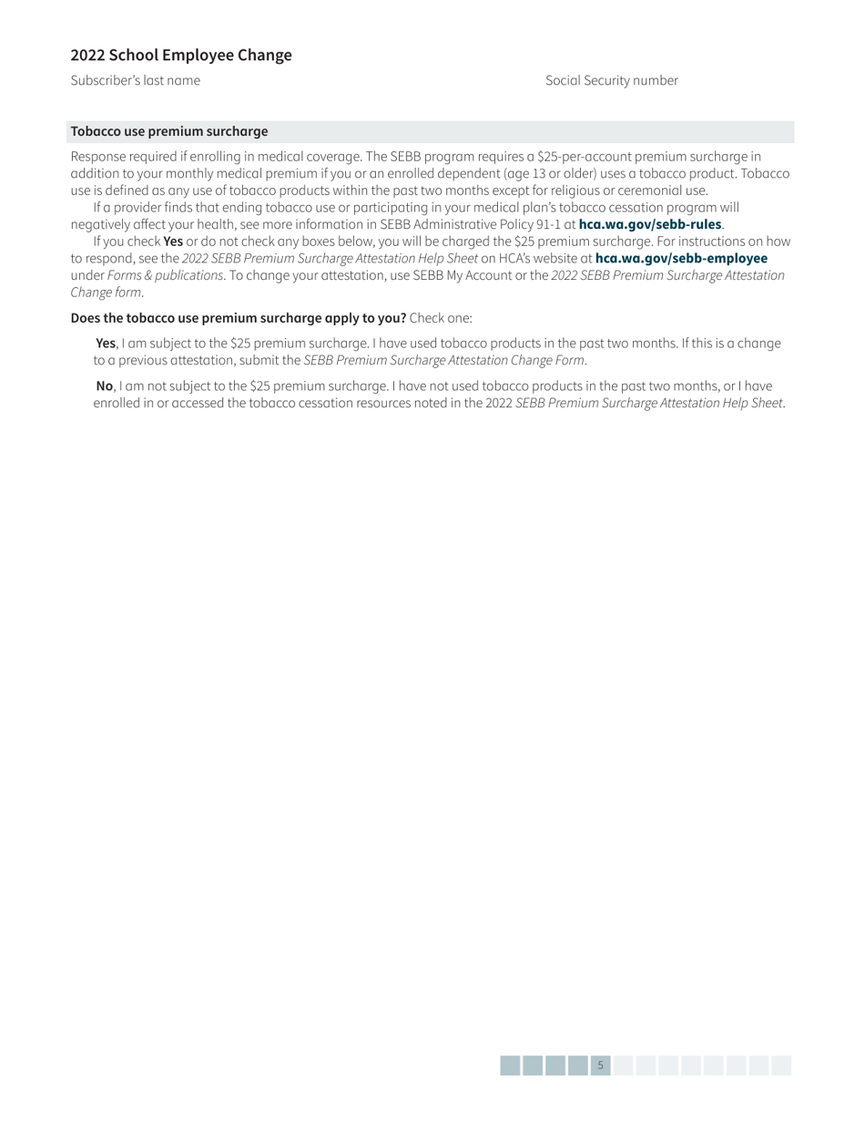 Form HCA20-0127 School Employee Change Form - Washington, Page 5