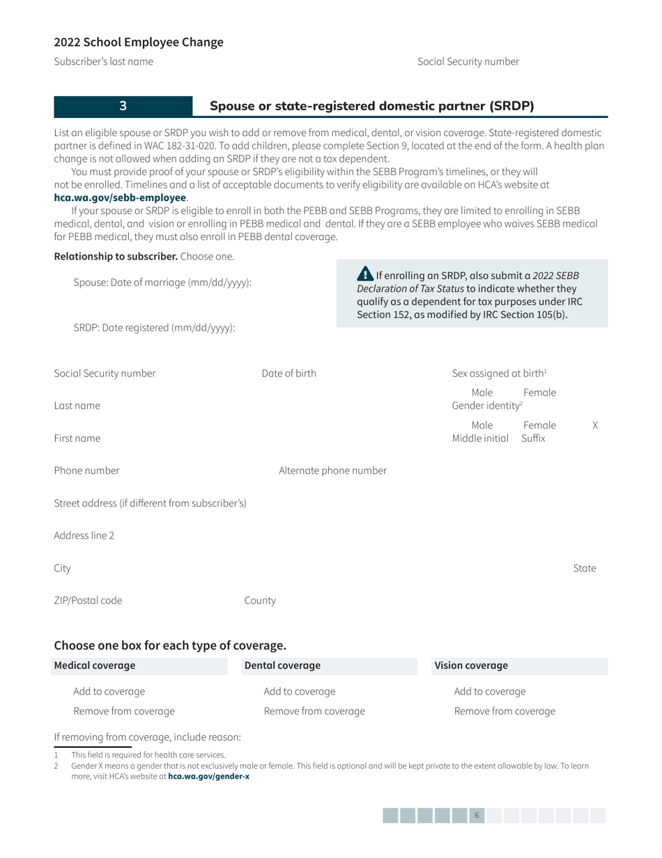 Form HCA20-0127 School Employee Change Form - Washington, Page 6