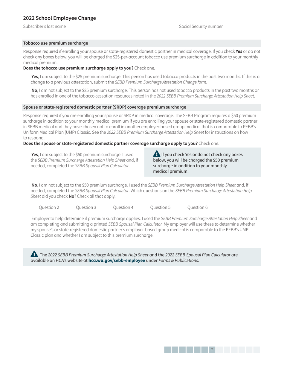Form HCA20-0127 School Employee Change Form - Washington, Page 7