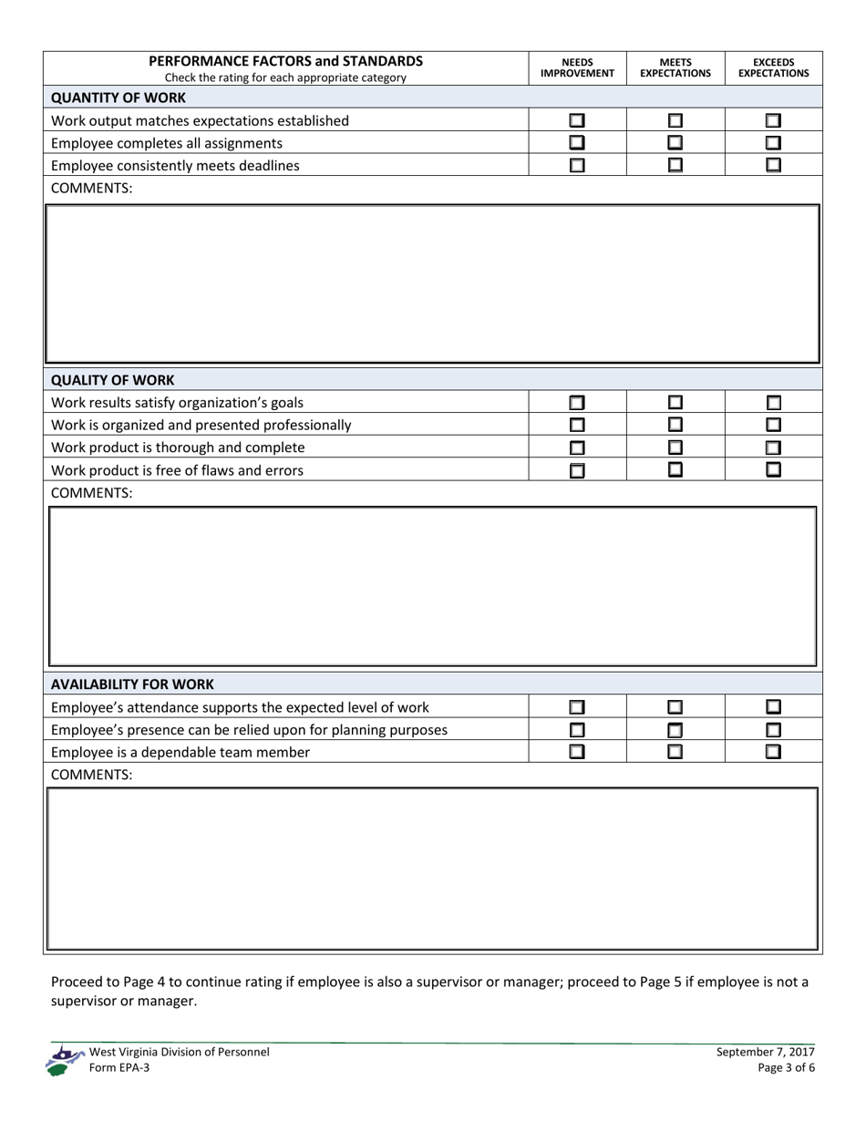 Form EPA-3 Employee Performance Appraisal - West Virginia, Page 3