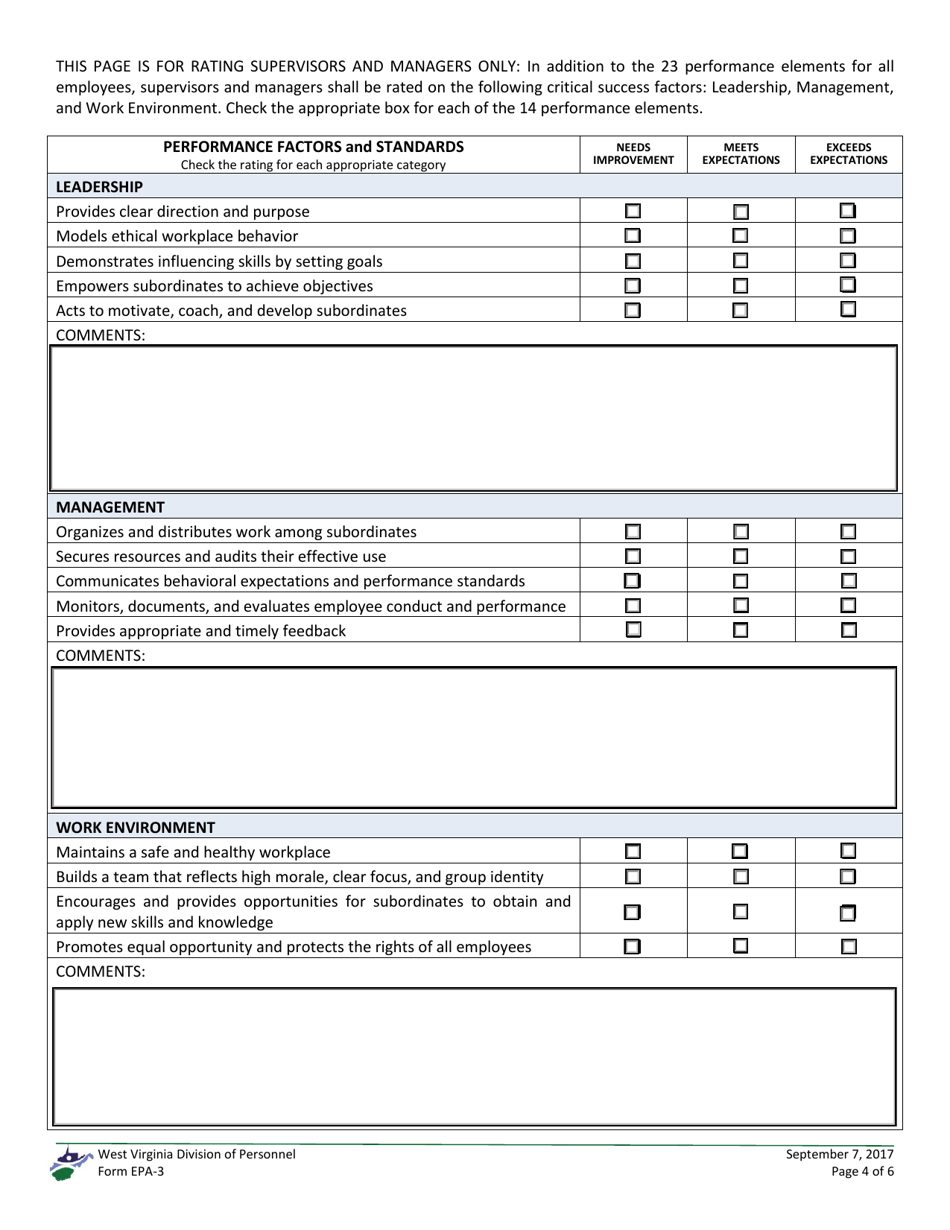 Form EPA-3 Employee Performance Appraisal - West Virginia, Page 4
