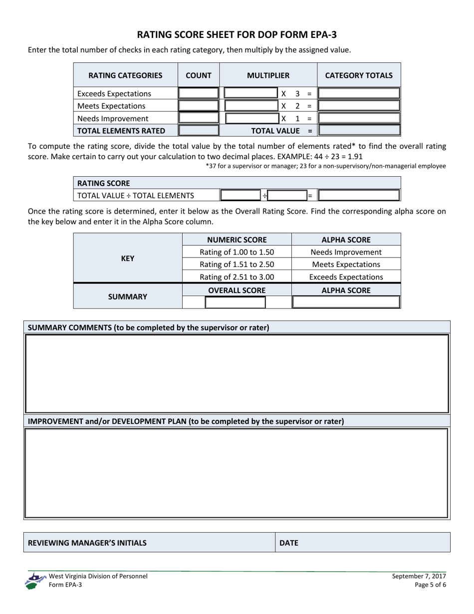Form EPA-3 Employee Performance Appraisal - West Virginia, Page 5