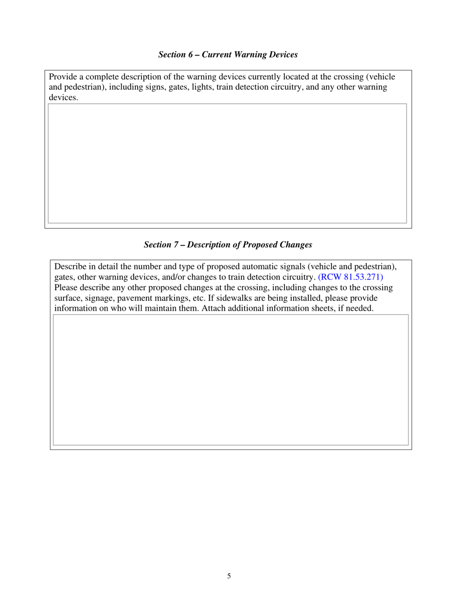 Petition to Modify Warning Devices at a Highway - Railroad Grade Crossing and Requesting Disbursement of Funds From the Grade Crossing Protective Fund - Washington, Page 5