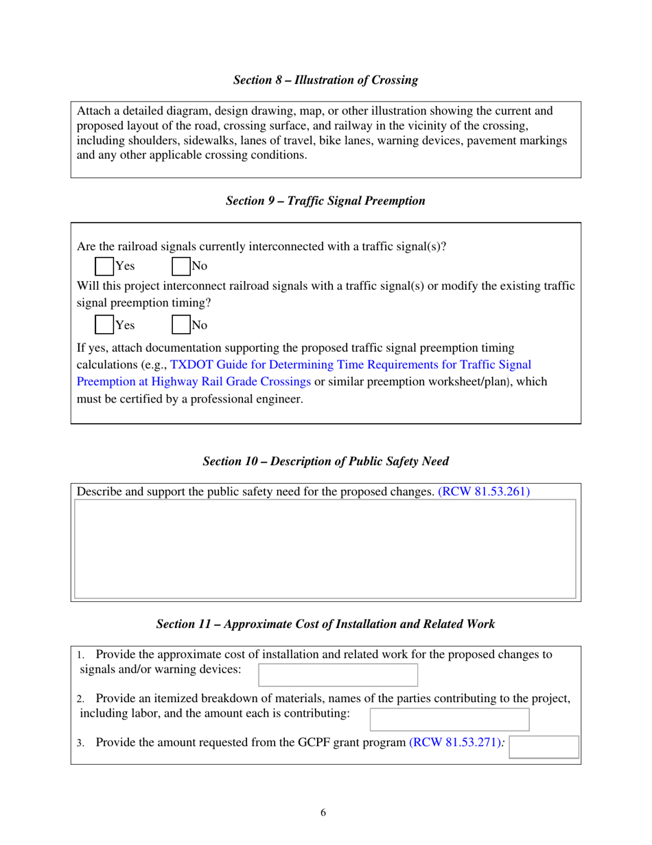 Petition to Modify Warning Devices at a Highway - Railroad Grade Crossing and Requesting Disbursement of Funds From the Grade Crossing Protective Fund - Washington, Page 6