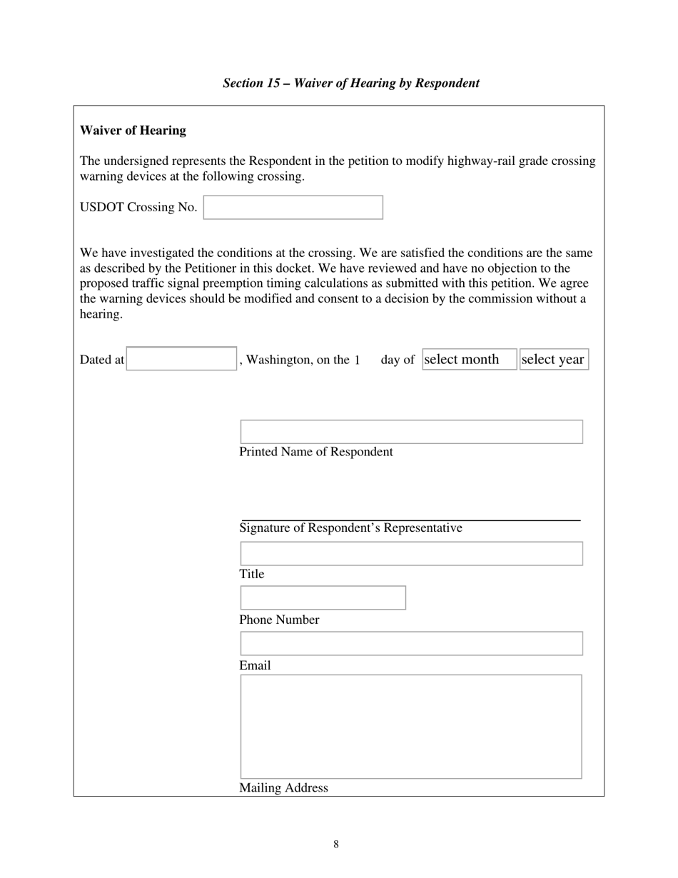 Petition to Modify Warning Devices at a Highway - Railroad Grade Crossing and Requesting Disbursement of Funds From the Grade Crossing Protective Fund - Washington, Page 8