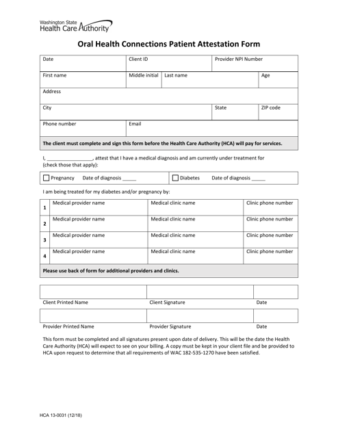 Form HCA13-0031 Oral Health Connections Patient Attestation Form - Washington