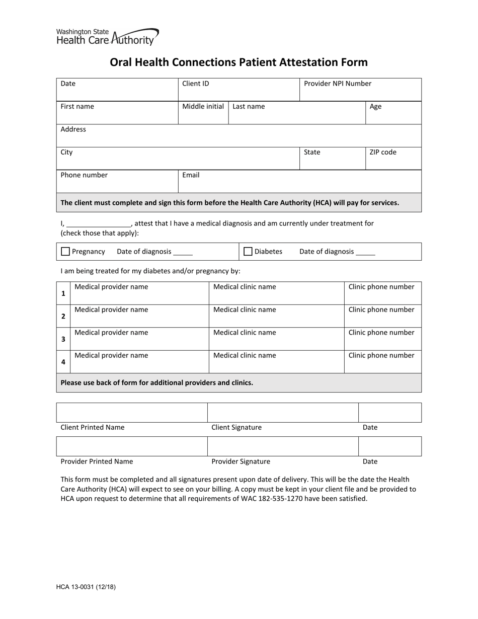 Form HCA130031 Fill Out, Sign Online and Download Printable PDF, Washington Templateroller