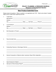 &quot;New Product Submittal Form&quot; - Vermont