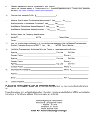 New Product Submittal Form - Vermont, Page 2