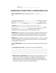 &quot;Agreement for Entry; Limited Release&quot; - Vermont