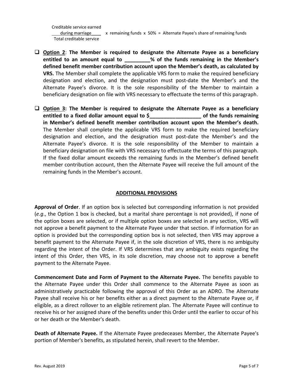 Approved Domestic Relations Order - Defined Benefit Plan - Virginia, Page 5