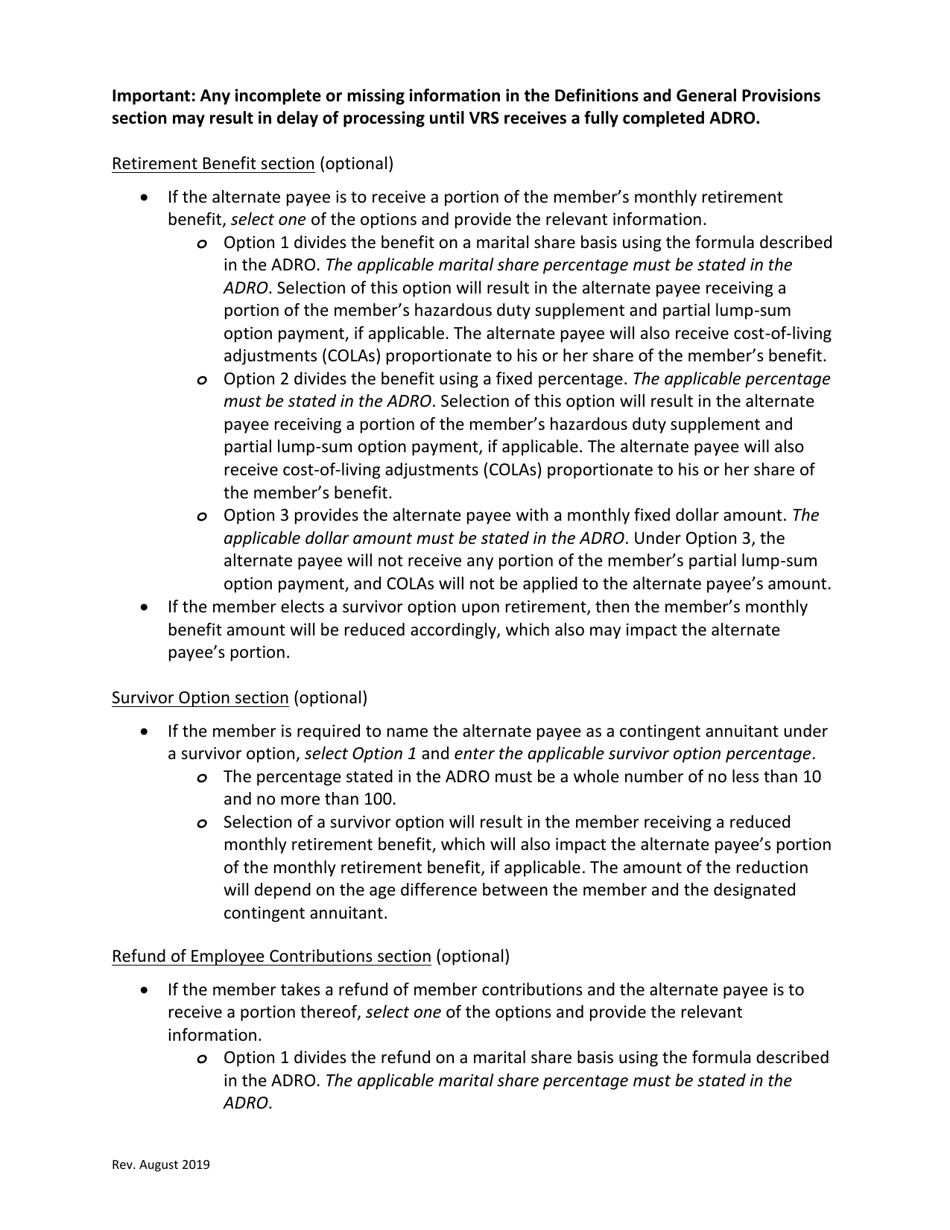 Approved Domestic Relations Order - Defined Benefit Plan - Virginia, Page 9