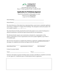 Document preview: Application for Preliminary Approval - Vermont