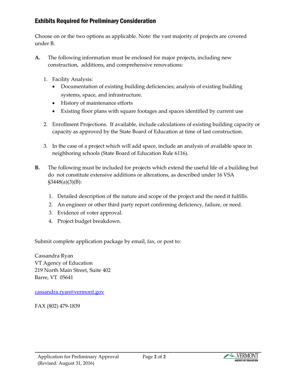 Application for Preliminary Approval - Vermont, Page 2