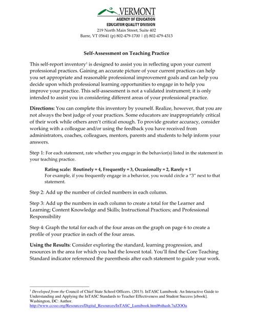 &quot;Self-assessment on Teaching Practice&quot; - Vermont Download Pdf