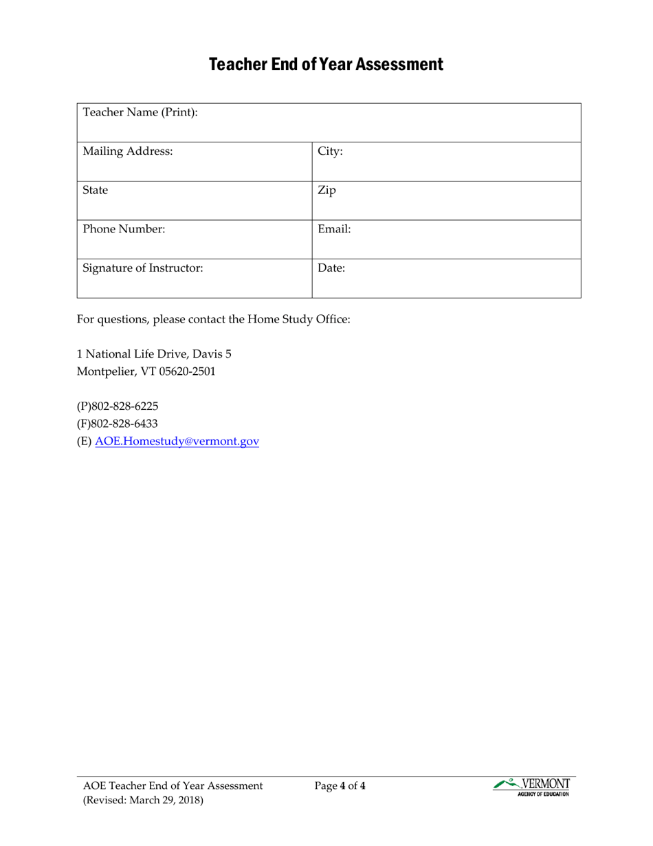 Teacher End of the Year Assessment (Eoya) - Vermont, Page 4