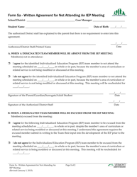 Form 5A Written Agreement for Not Attending an Iep Meeting - Vermont