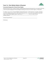 Form 7A Prior Written Notice of Decision - Vermont, Page 2