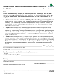 Form 6 &quot;Consent for Initial Provision of Special Education Services&quot; - Vermont