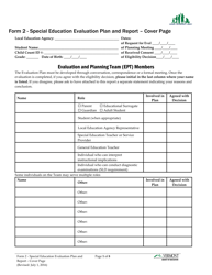 Form 2 Special Education Evaluation Plan and Report - Vermont