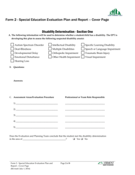 Form 2 Special Education Evaluation Plan and Report - Vermont, Page 2