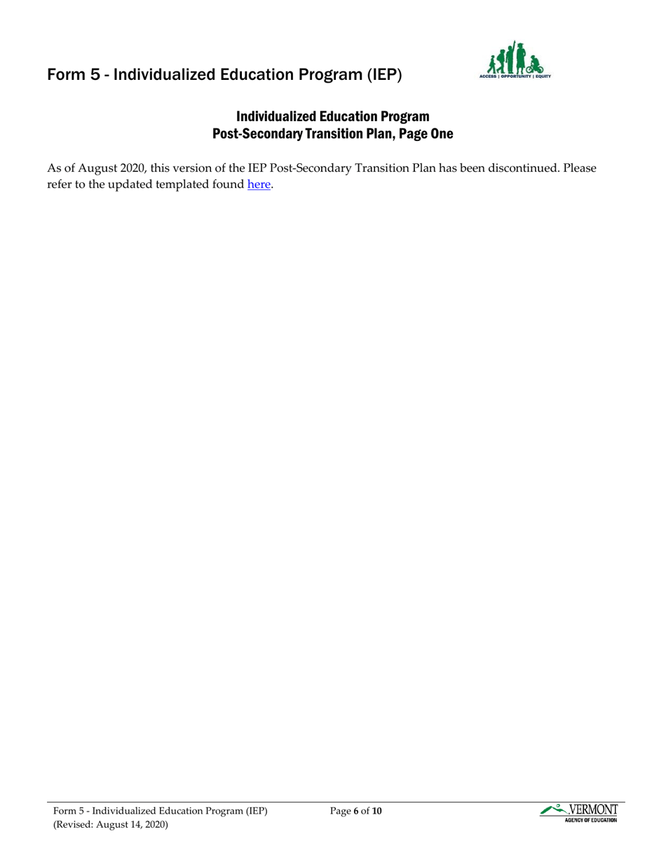 Form 5 Individualized Education Program (Iep) - Vermont, Page 6