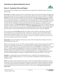 Document preview: Instructions for Form 2 Special Education Evaluation Plan and Report - Vermont