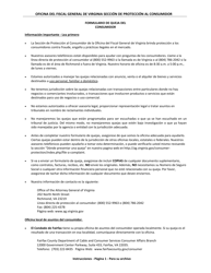 Document preview: Formulario De Queja Del Consumidor - Virginia (Spanish)