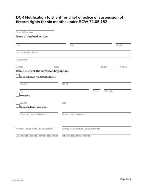 Form HCA82-0342  Printable Pdf