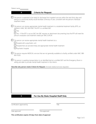 Form HCA82-0189 Single Bed Certification Form - Eastern State Hospital - Washington, Page 2